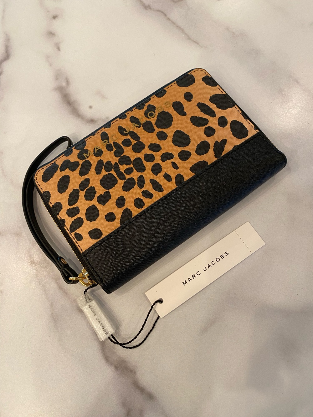 MARC JACOBS Black & Brown Leopard Print Wristlet Wallet